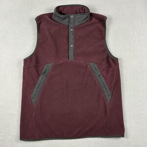 Hill City Vest Mens Medium Maroon Gray Fleece Snap Placket Mock Neck Zip Pockets